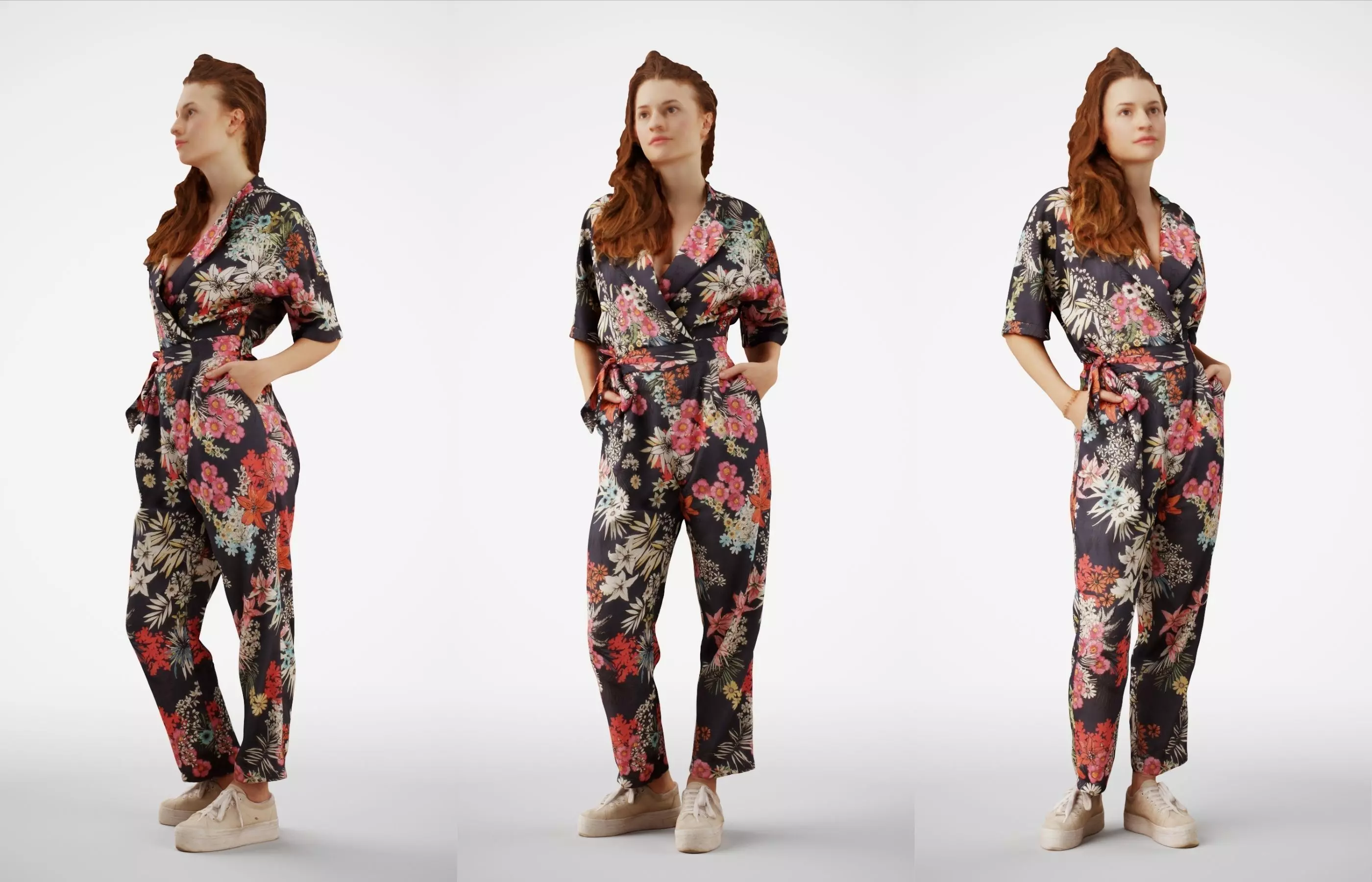 Isabel 37 Fashionista Woman posed standing in colorful catsuit 3D model_0