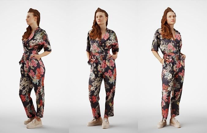 Isabel 37 Fashionista Woman posed standing in colorful catsuit 3D model