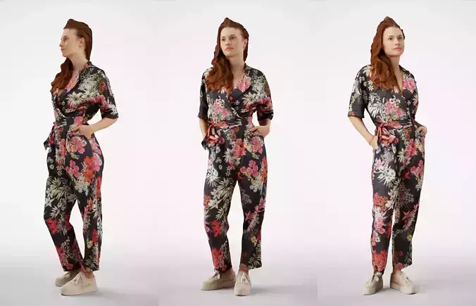 Isabel 37 Fashionista Woman posed standing in colorful catsuit 3D model