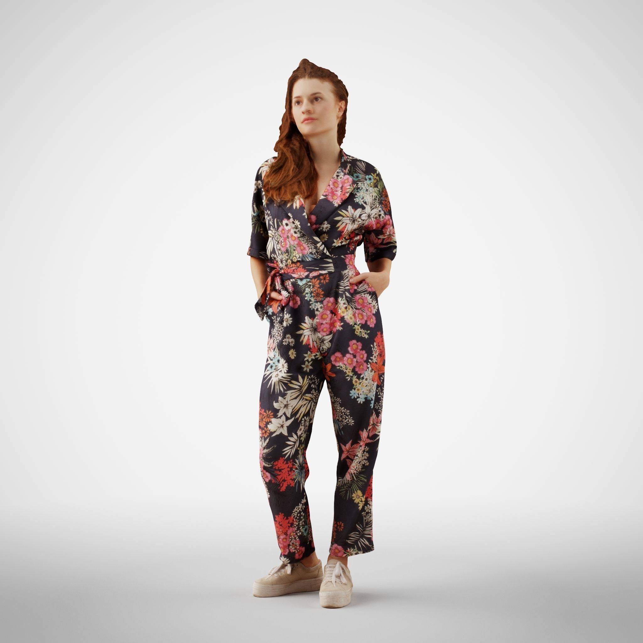 Isabel 37 Fashionista Woman posed standing in colorful catsuit 3D model_1