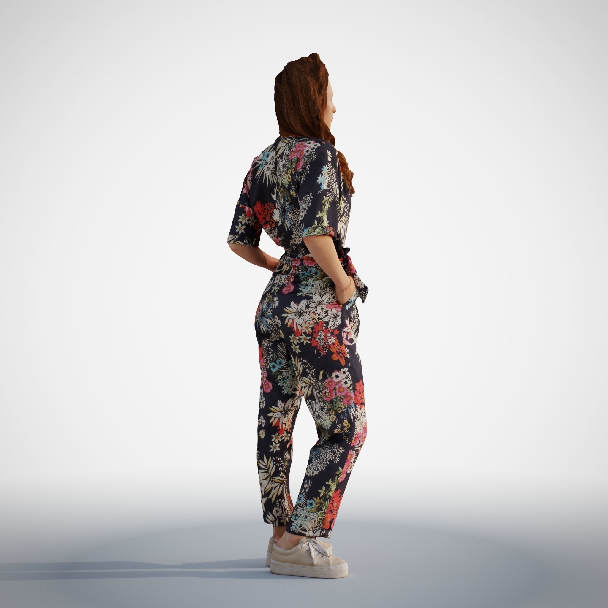 Isabel 37 Fashionista Woman posed standing in colorful catsuit 3D model_9