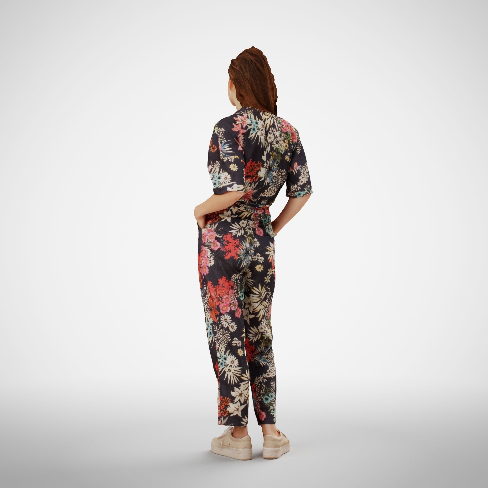 Isabel 37 Fashionista Woman posed standing in colorful catsuit 3D model_3