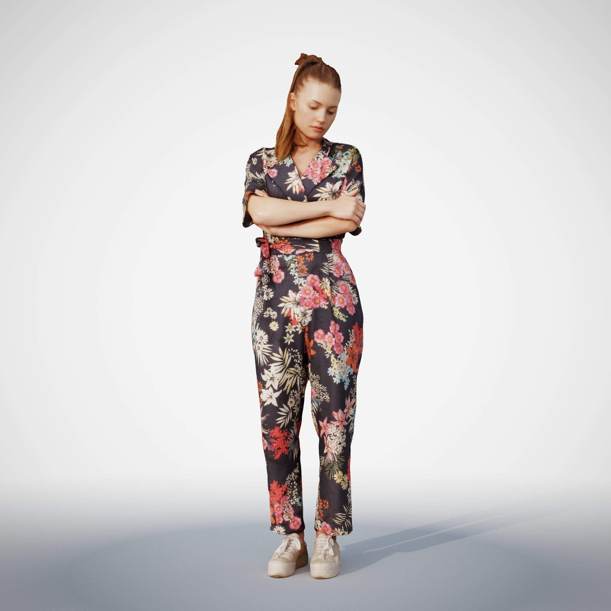 Isabel 38  Fashionista Woman posed standing in floral catsuit 3D model_6