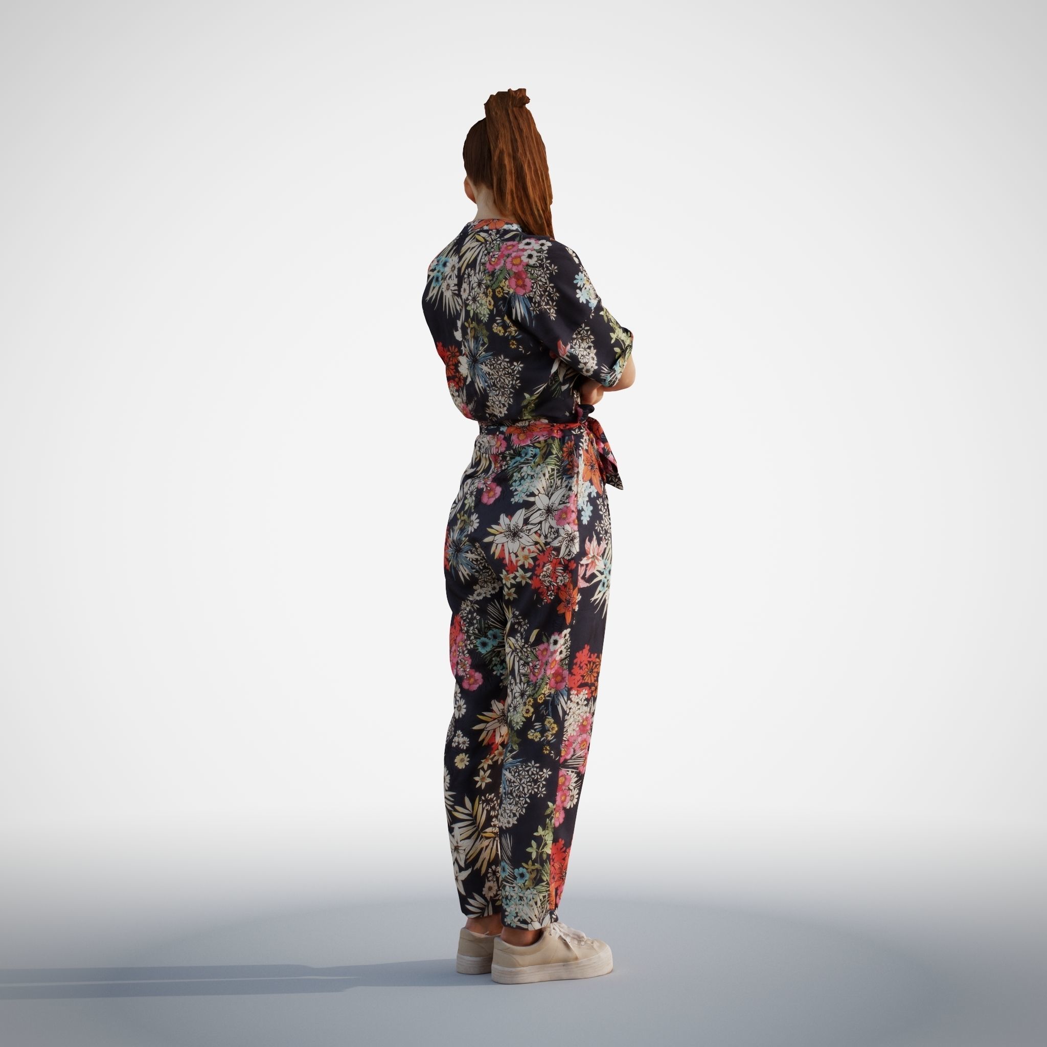 Isabel 38  Fashionista Woman posed standing in floral catsuit 3D model_9