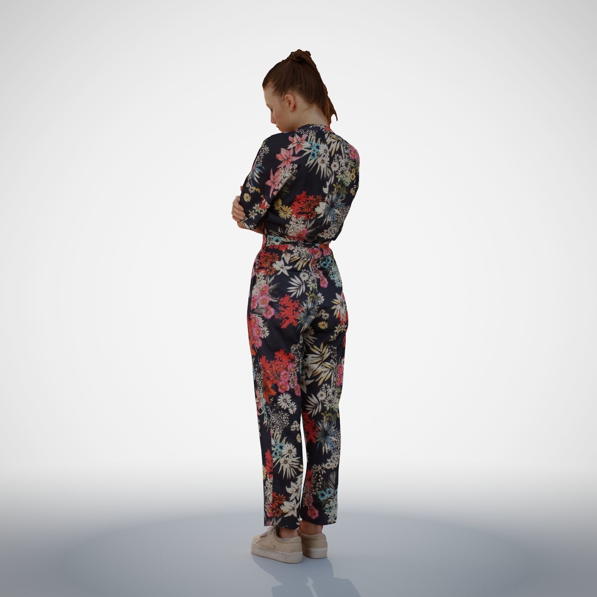 Isabel 38  Fashionista Woman posed standing in floral catsuit 3D model_8