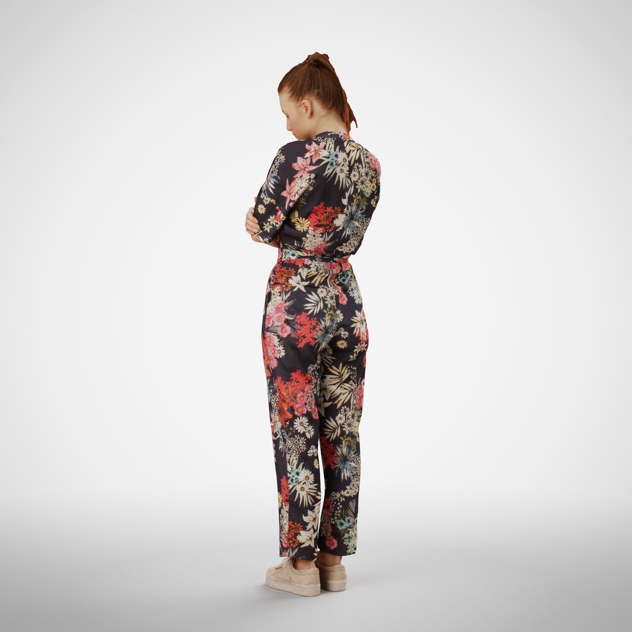 Isabel 38  Fashionista Woman posed standing in floral catsuit 3D model_3