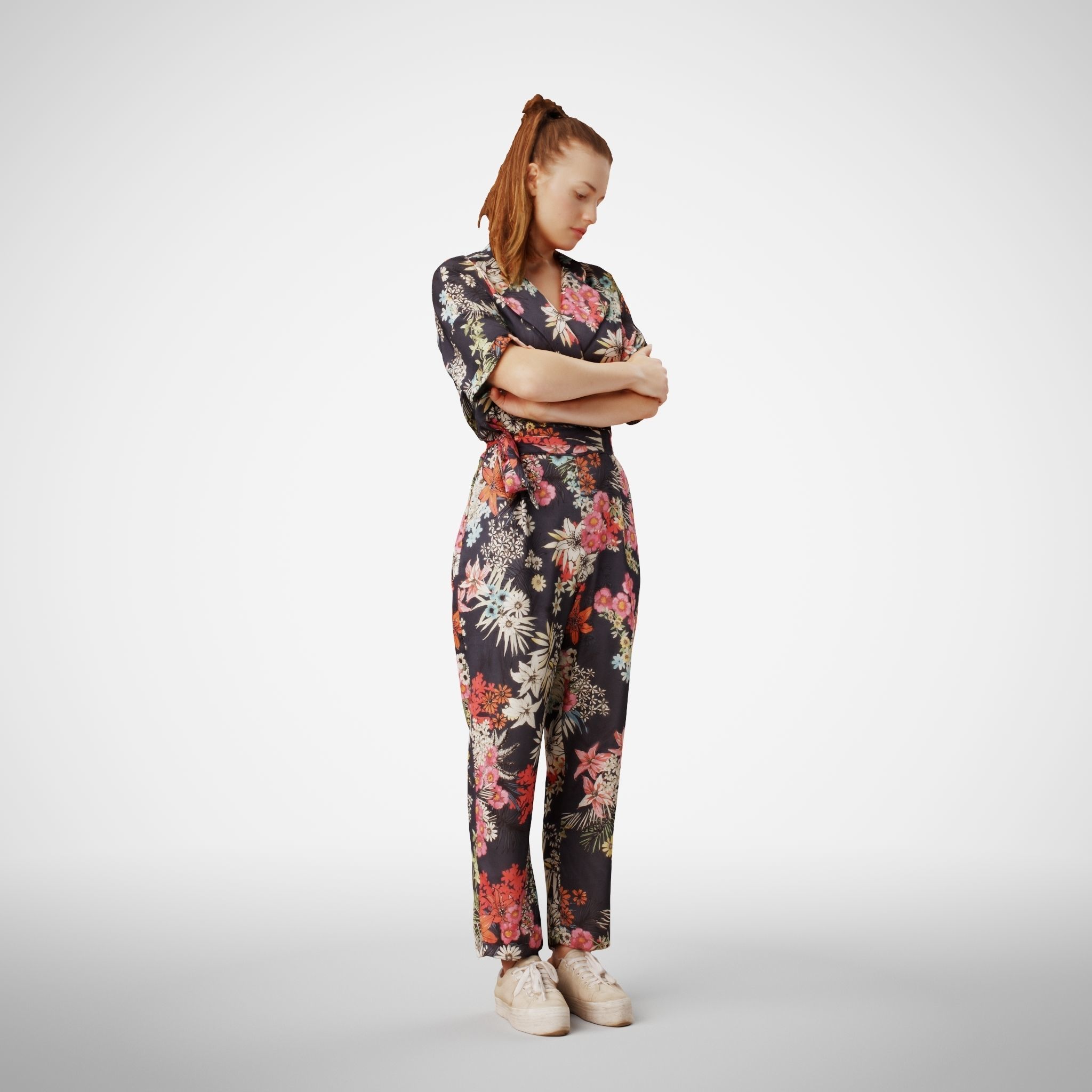 Isabel 38  Fashionista Woman posed standing in floral catsuit 3D model_5