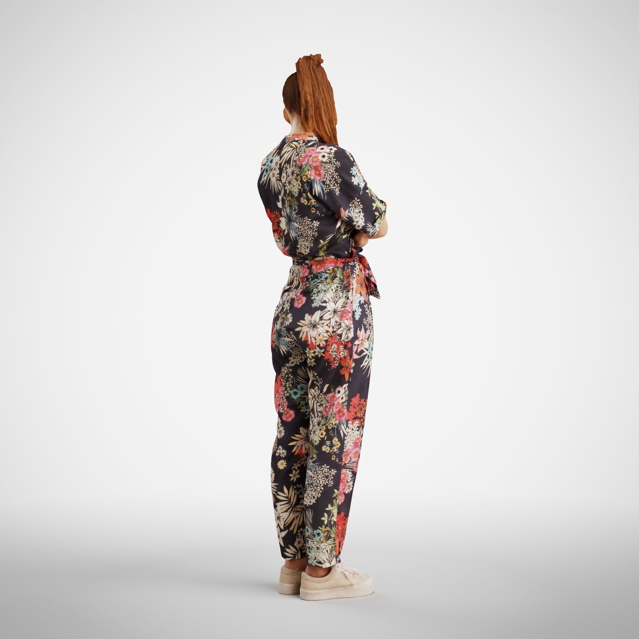 Isabel 38  Fashionista Woman posed standing in floral catsuit 3D model_4