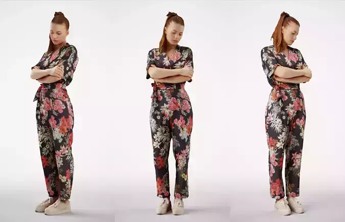 Isabel 38  Fashionista Woman posed standing in floral catsuit 3D model