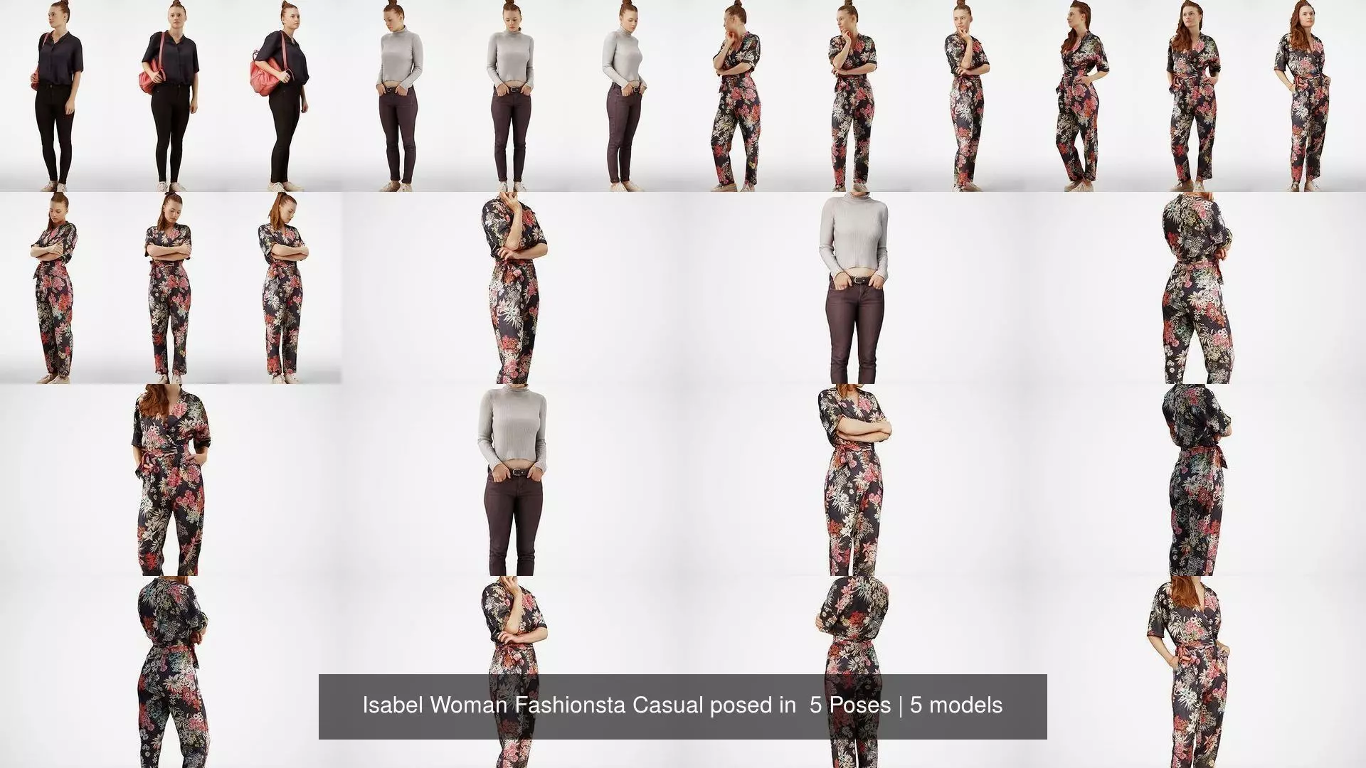 Isabel Woman Fashionsta Casual posed in  5 Poses 3D Model Collection_1