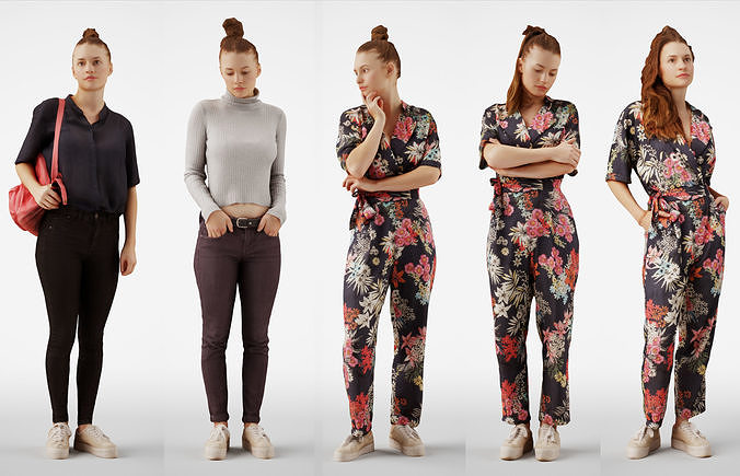Isabel Woman Fashionsta Casual posed in  5 Poses 3D Model Collection