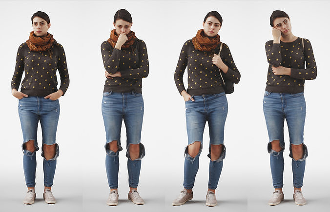 Rosanna Woman posed standing in casual jeans outfit 4 poses 3D Model Collection