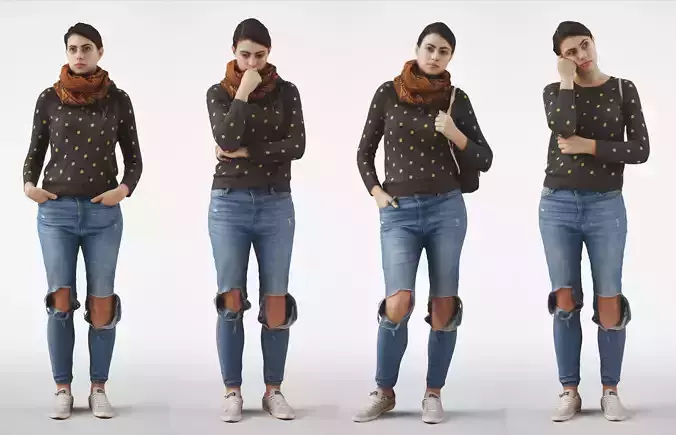Rosanna Woman posed standing in casual jeans outfit 4 poses 3D Model Collection