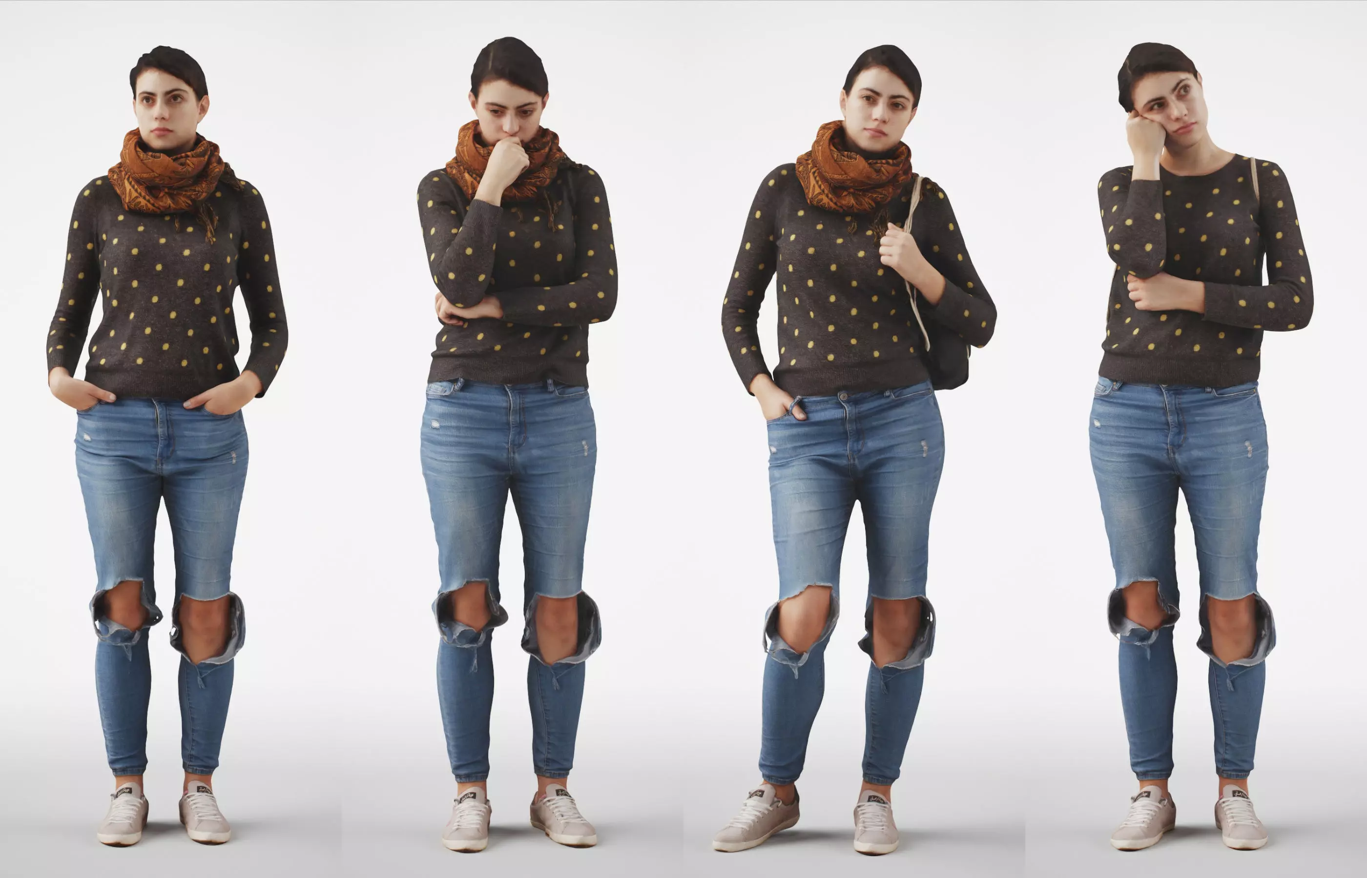 Rosanna Woman posed standing in casual jeans outfit 4 poses 3D Model Collection_0
