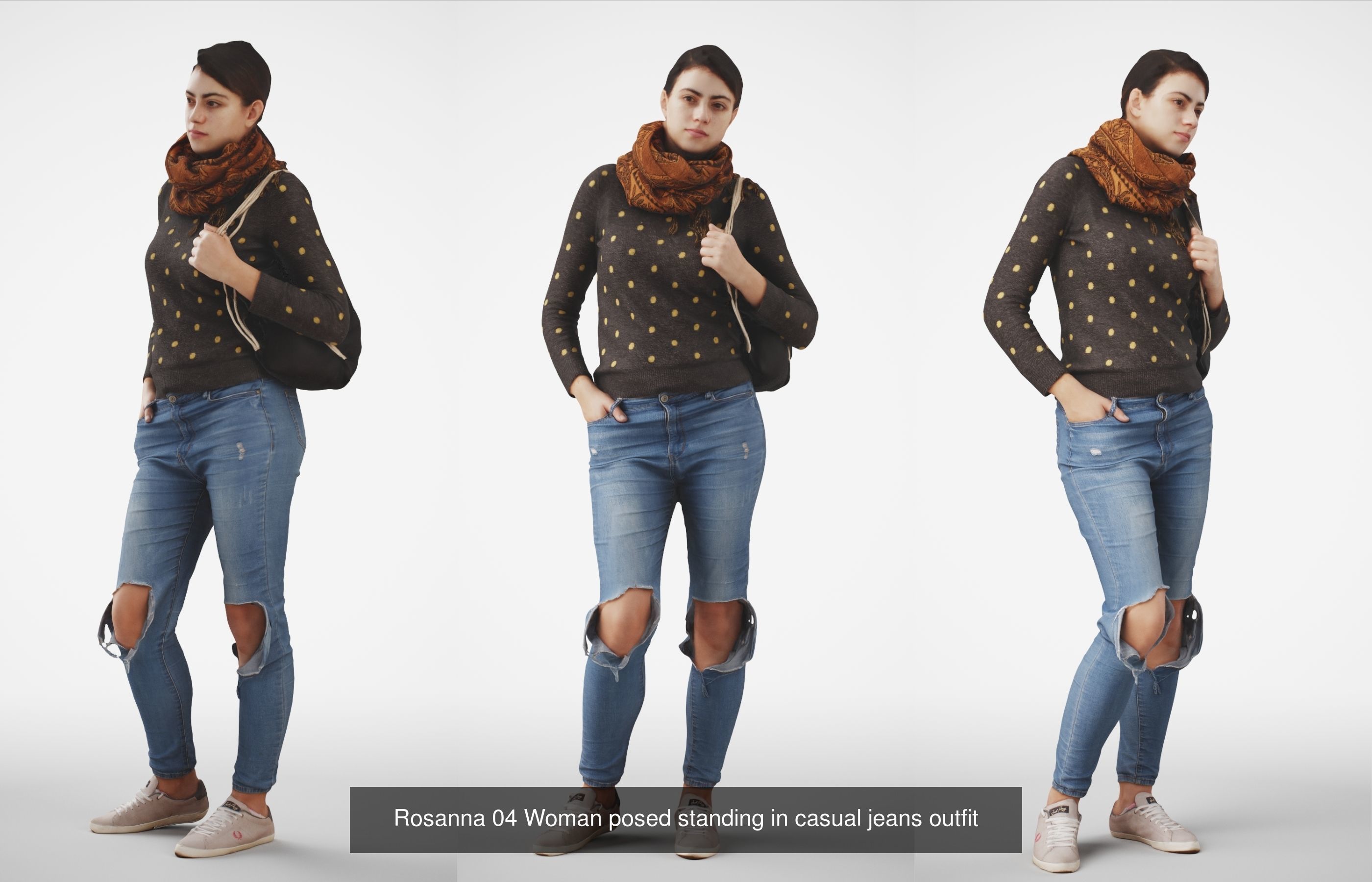 Rosanna Woman posed standing in casual jeans outfit 4 poses 3D Model Collection_4