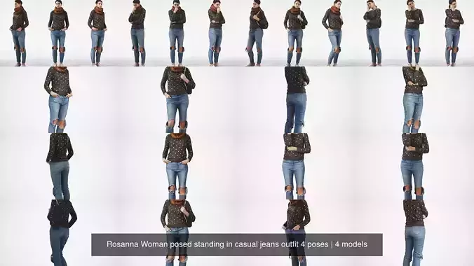 Rosanna Woman posed standing in casual jeans outfit 4 poses