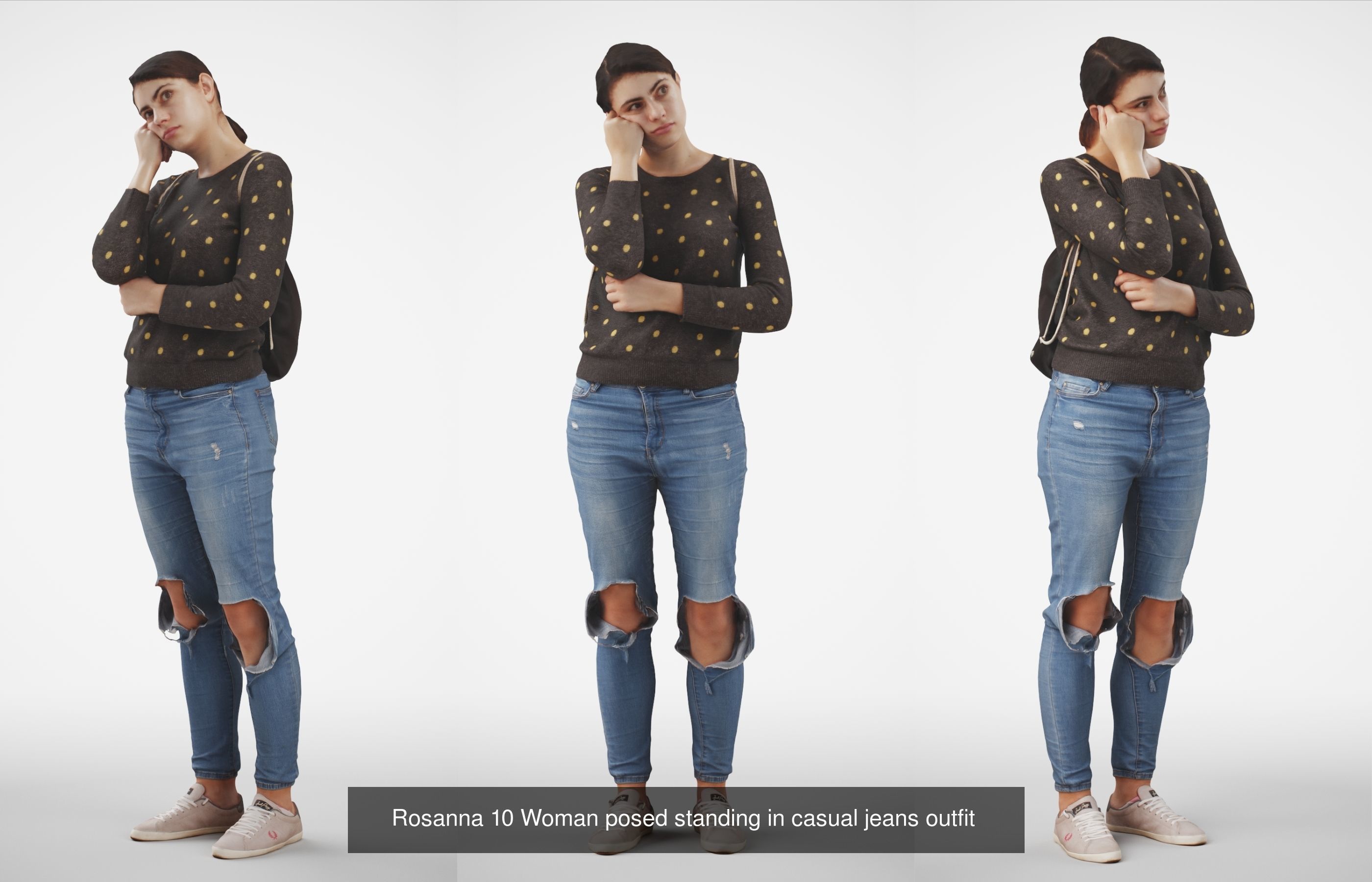 Rosanna Woman posed standing in casual jeans outfit 4 poses 3D Model Collection_5
