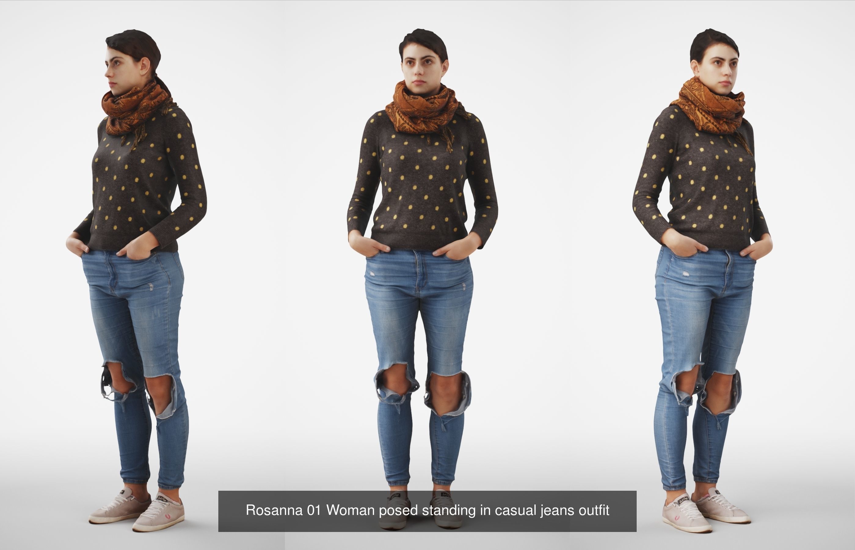 Rosanna Woman posed standing in casual jeans outfit 4 poses 3D Model Collection_2