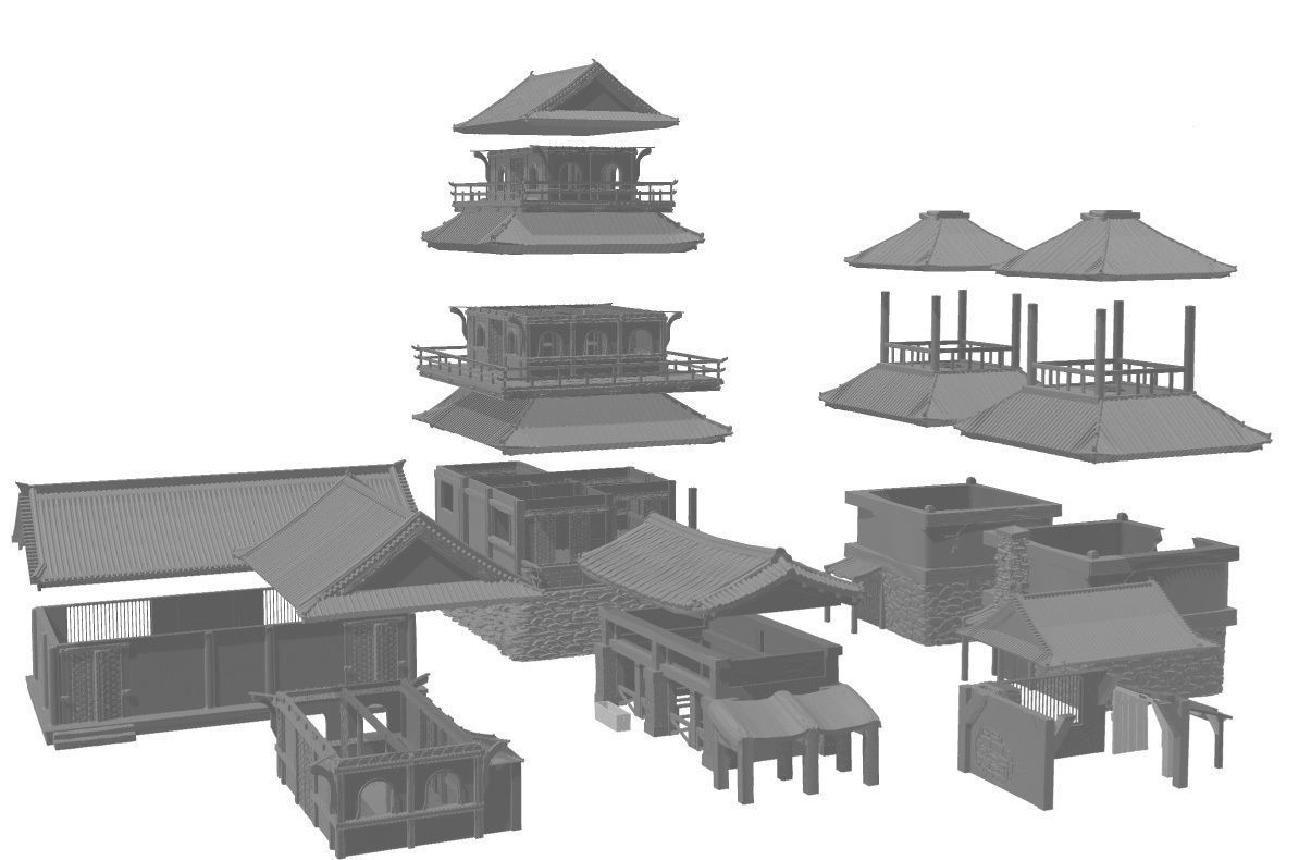 3D print modular Asia or Shogun Castle SET OPENLOCK  3D print model_3