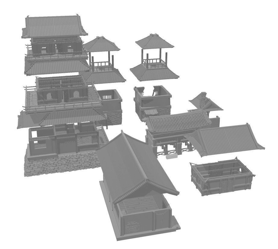 3D print modular Asia or Shogun Castle SET OPENLOCK  3D print model_2