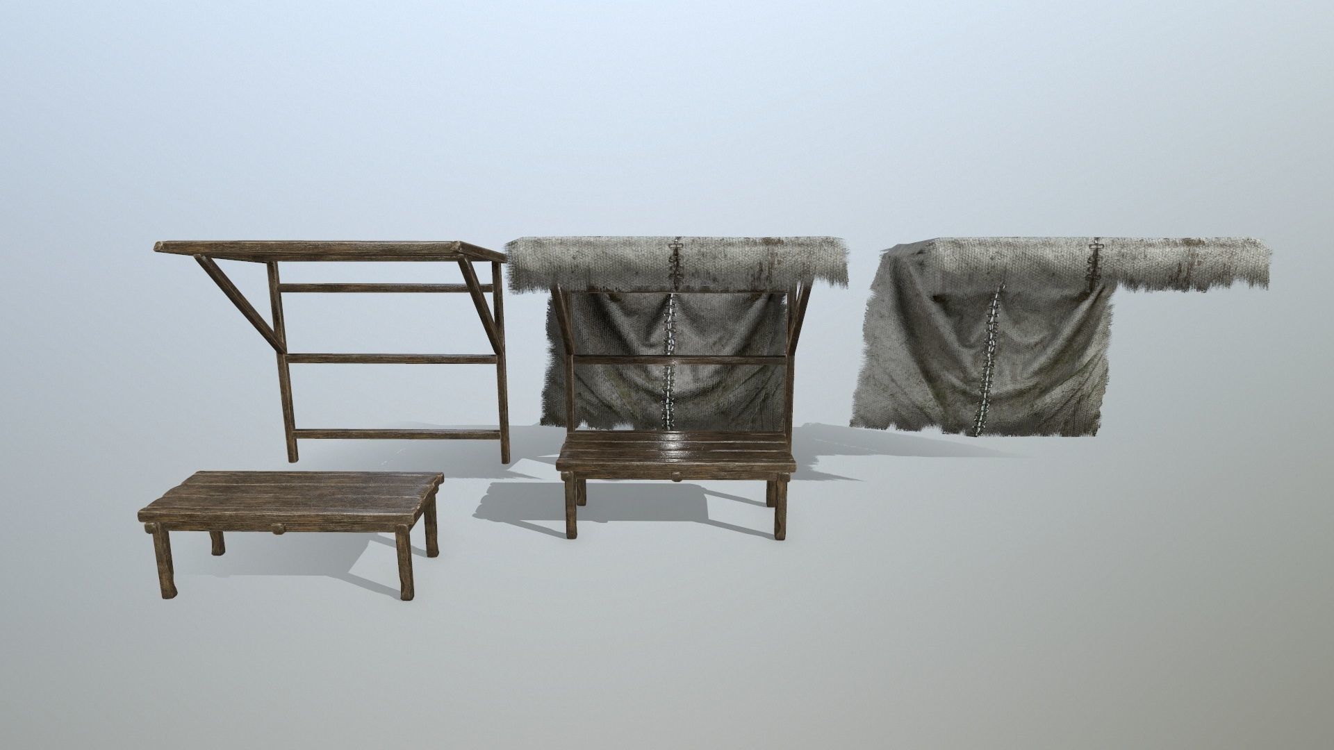 market bench Low-poly 3D model_9