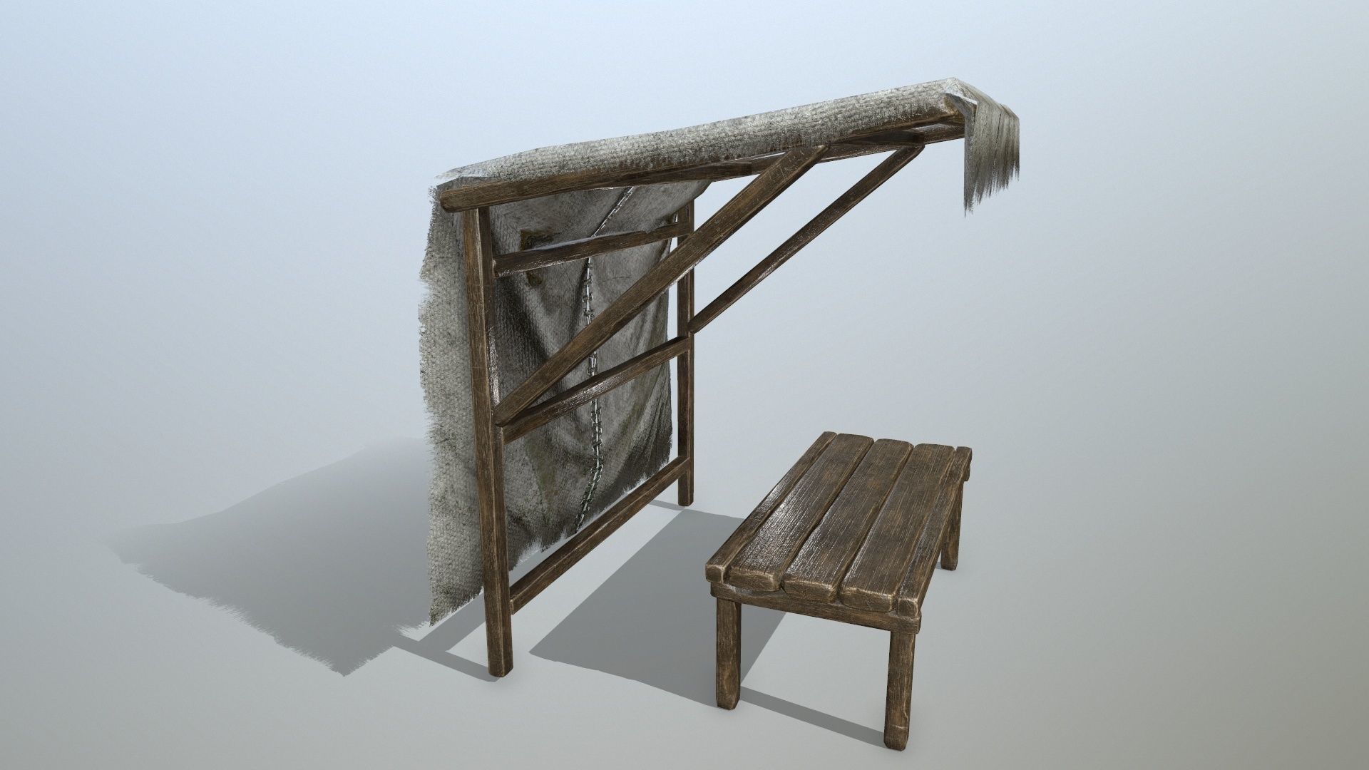 market bench Low-poly 3D model_2