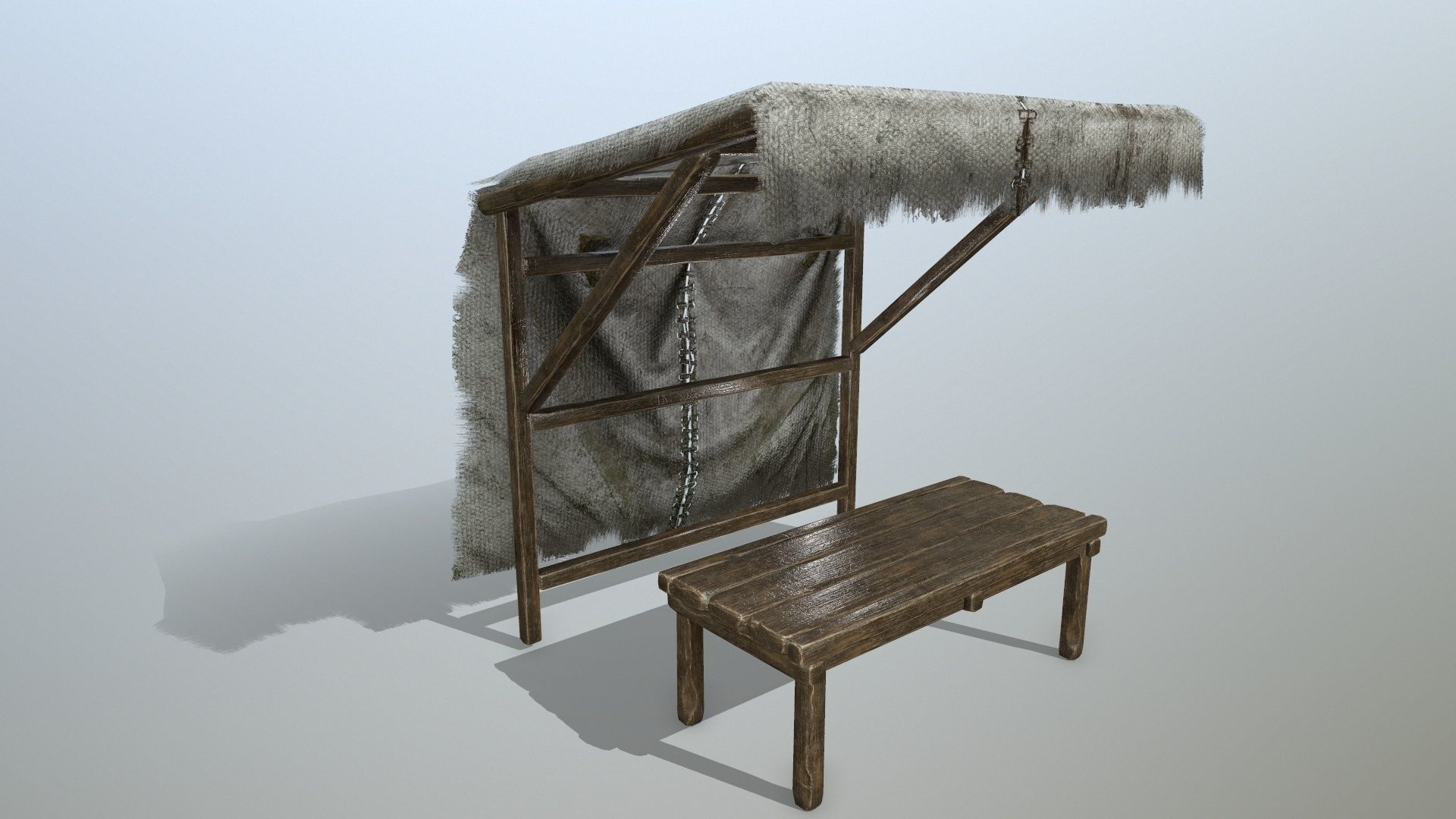 market bench Low-poly 3D model_1