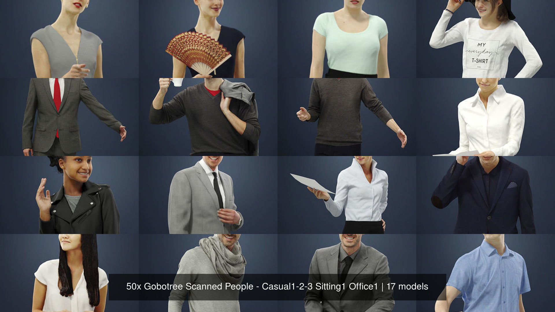 50x Scanned Man Woman People - Casual1-2-3 Sitting1 Office1 3D Model Collection_3
