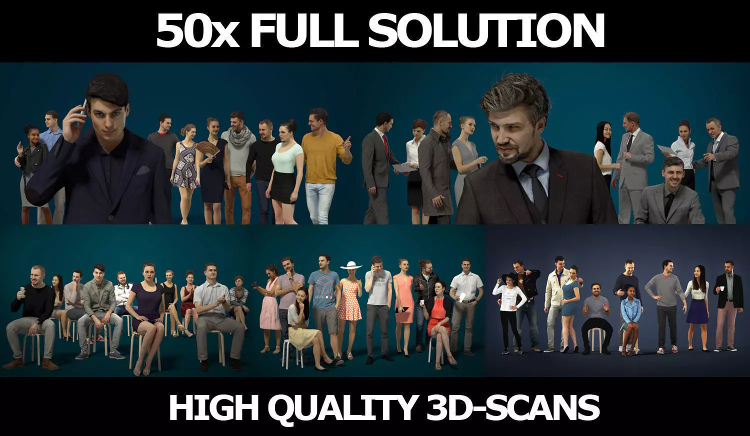 50x Scanned Man Woman People - Casual1-2-3 Sitting1 Office1 3D Model Collection_0