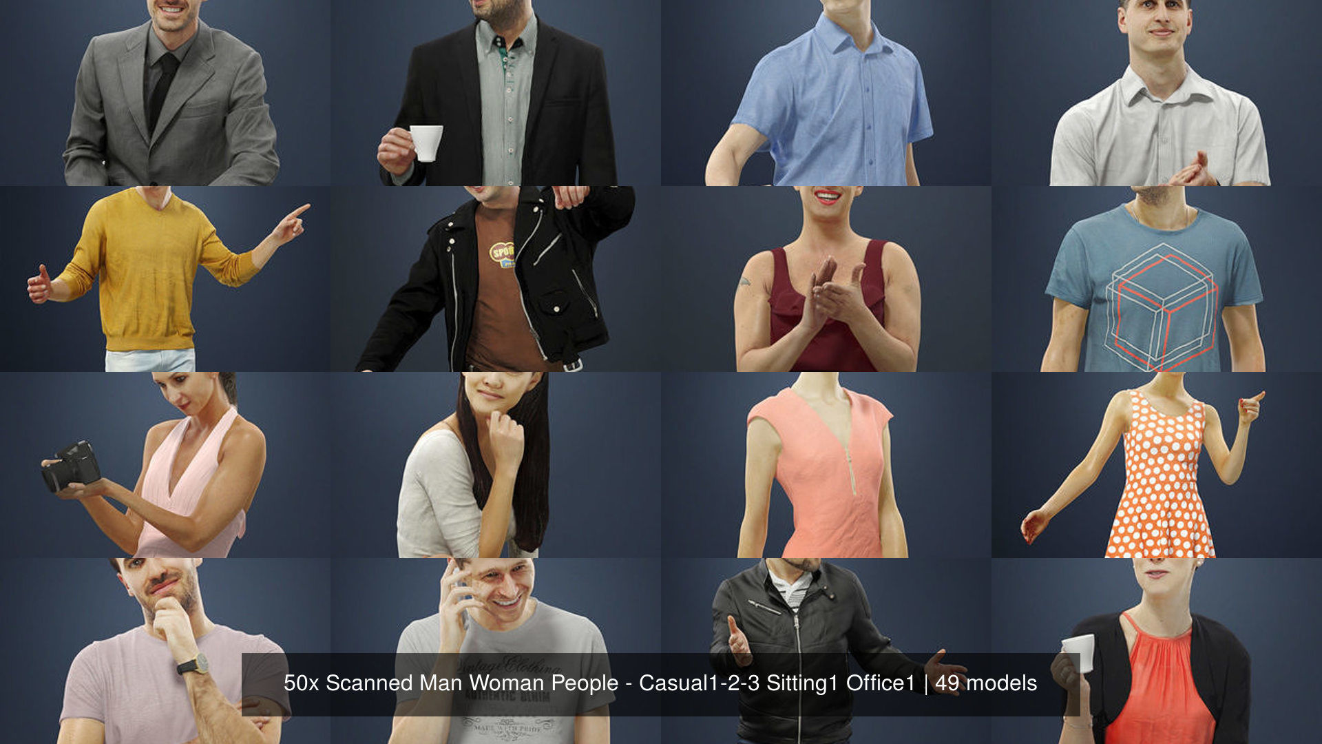 50x Scanned Man Woman People - Casual1-2-3 Sitting1 Office1 3D Model Collection_7