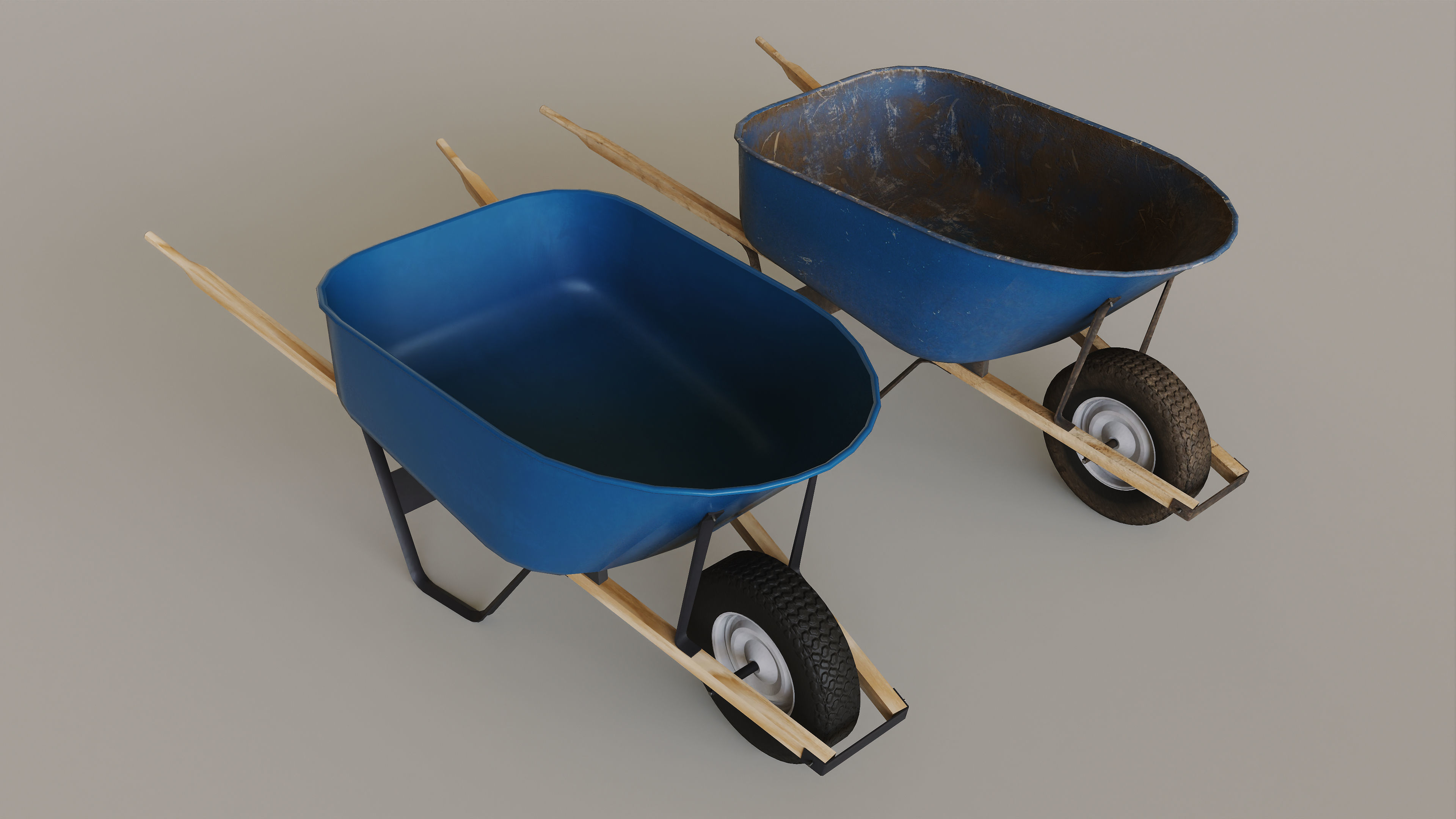 Outdoor Tools And Wheelbarrow Low-poly 3D model_4
