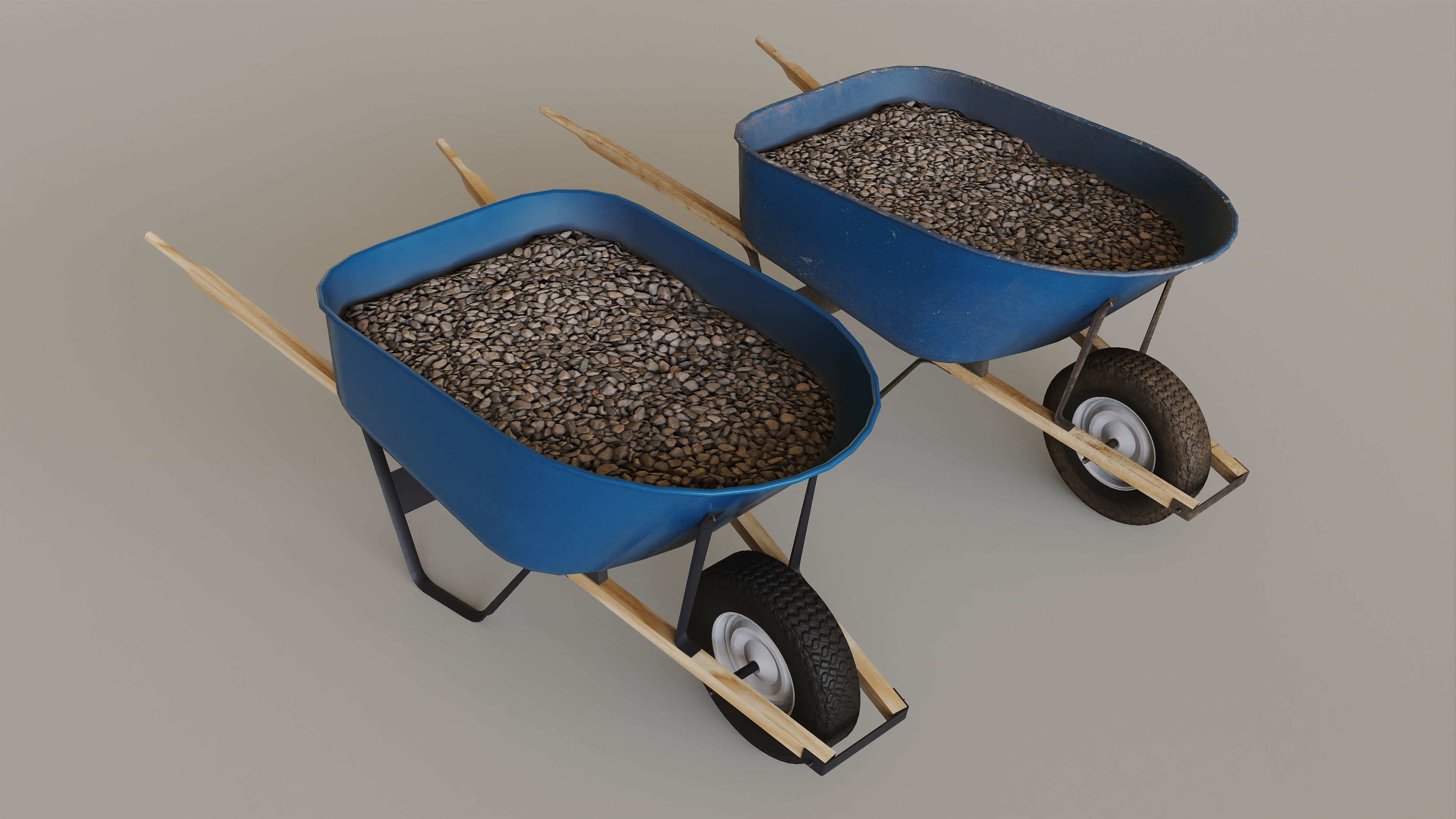 Outdoor Tools And Wheelbarrow Low-poly 3D model_6