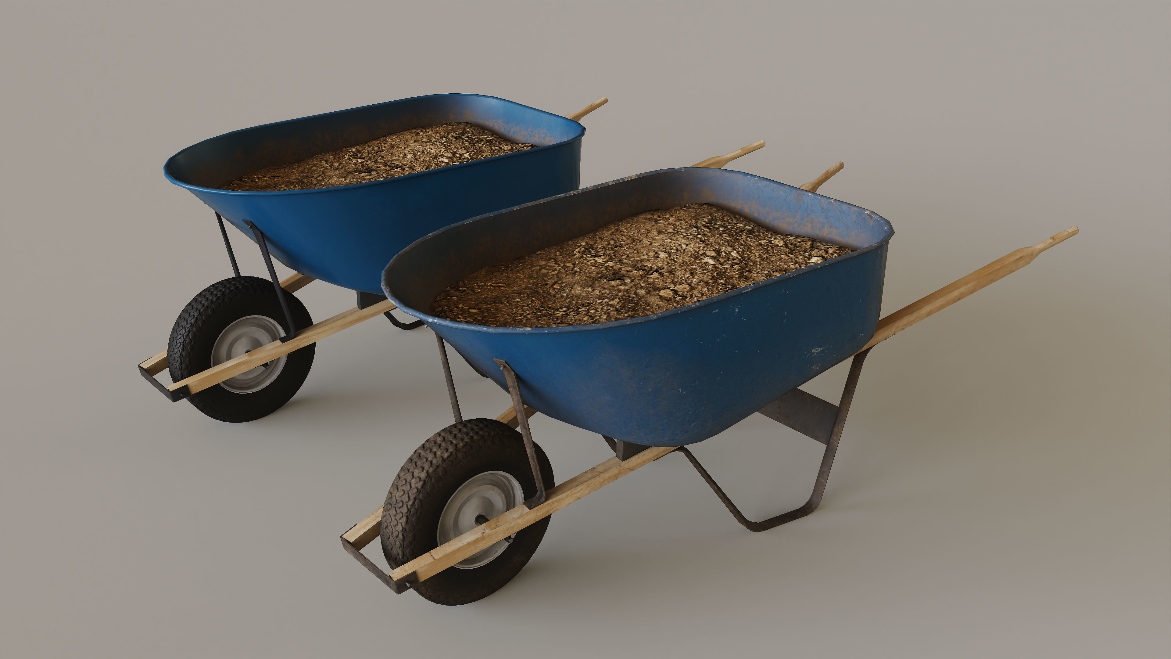 Outdoor Tools And Wheelbarrow Low-poly 3D model_2