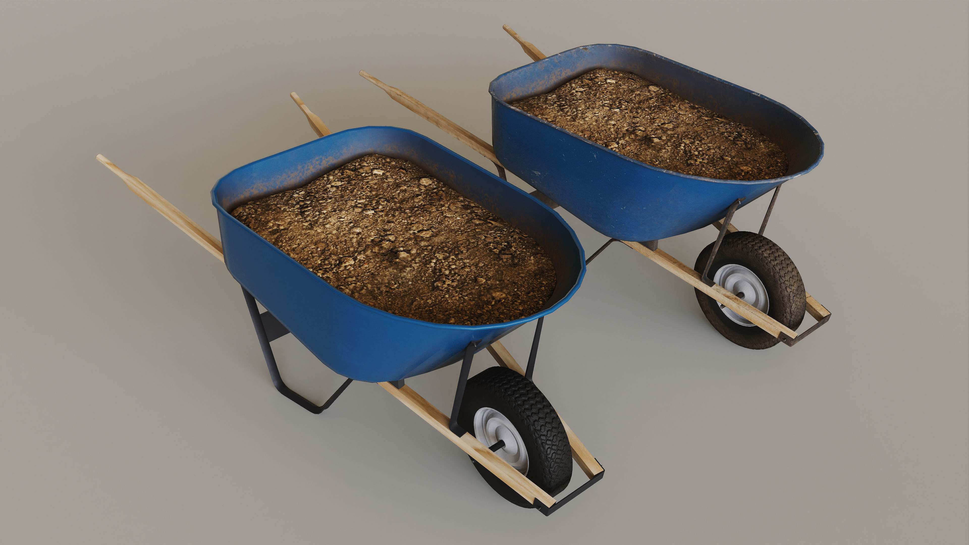 Outdoor Tools And Wheelbarrow Low-poly 3D model_5