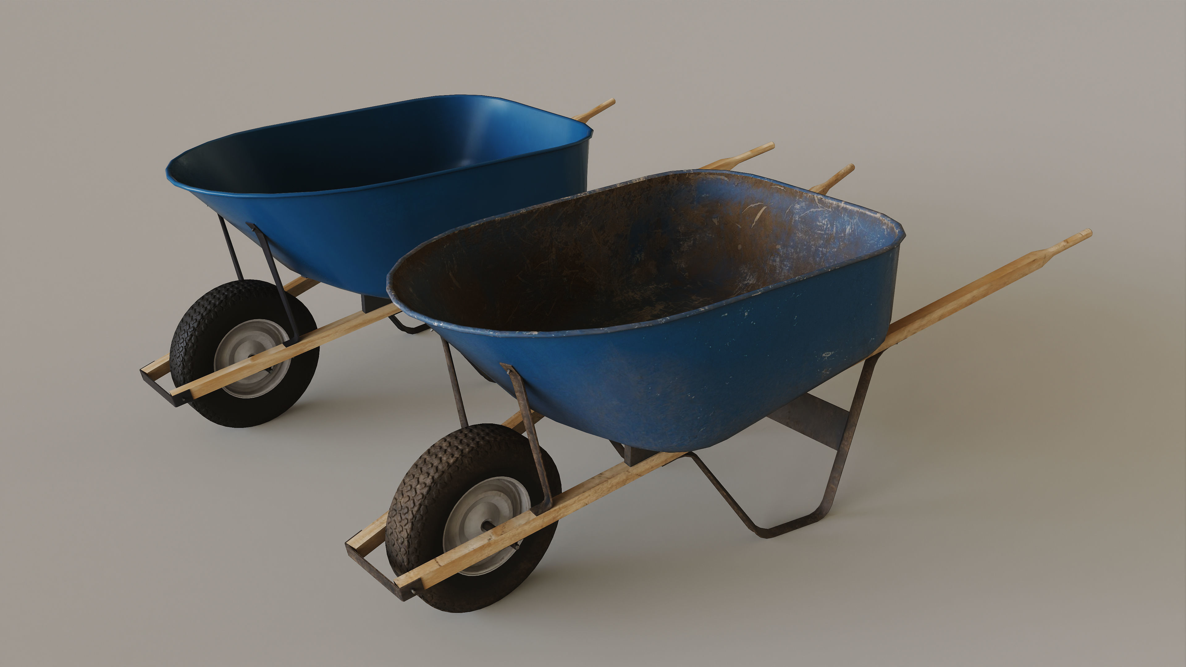 Outdoor Tools And Wheelbarrow Low-poly 3D model_1