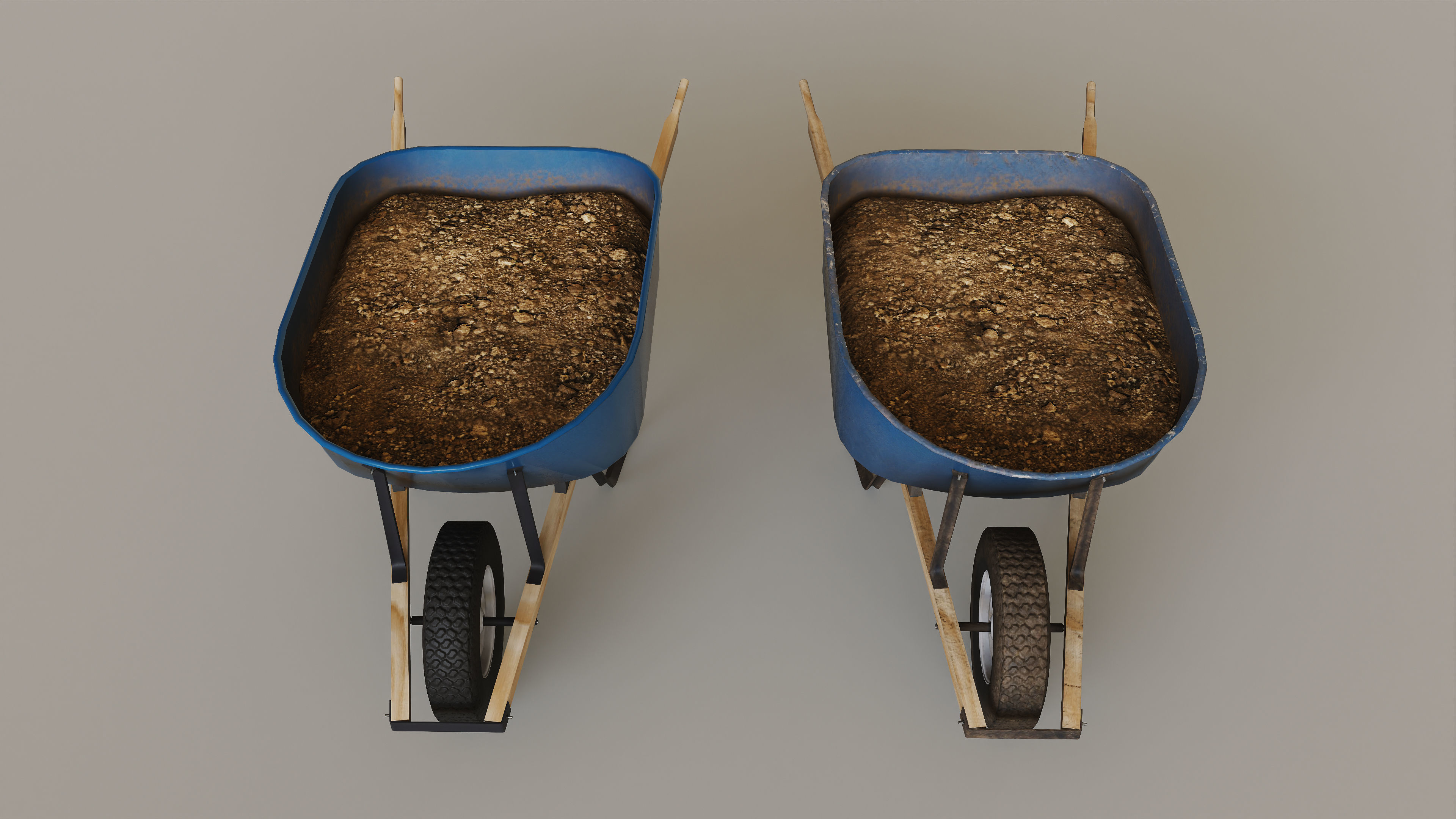 Outdoor Tools And Wheelbarrow Low-poly 3D model_8