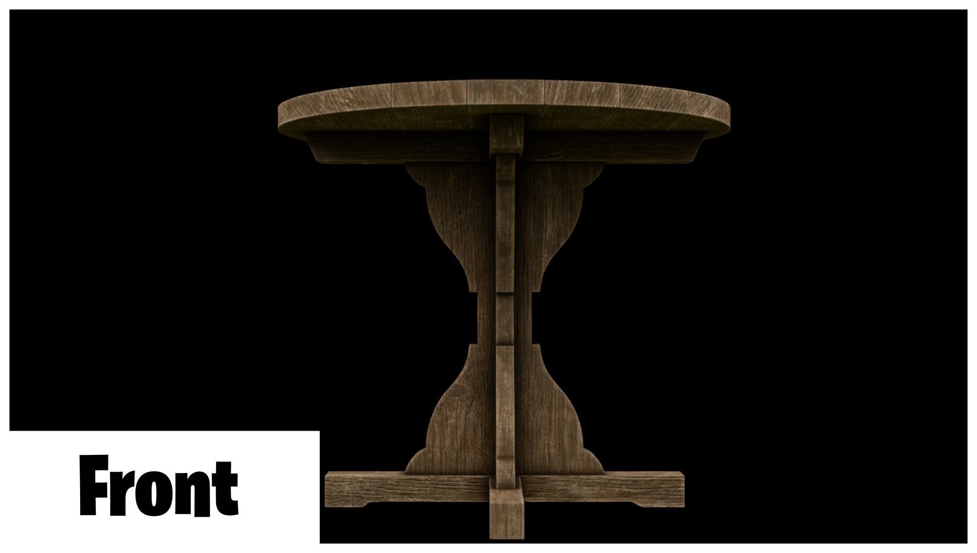 Medieval wooden round small table Free low-poly 3D model_1
