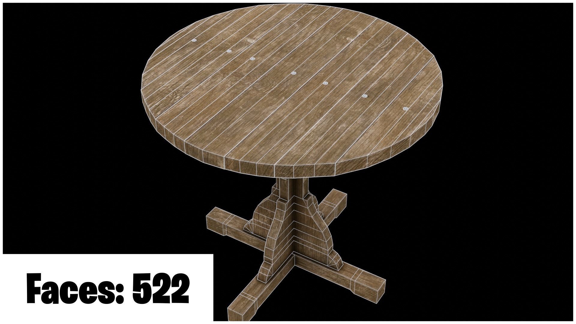 Medieval wooden round small table Free low-poly 3D model_4