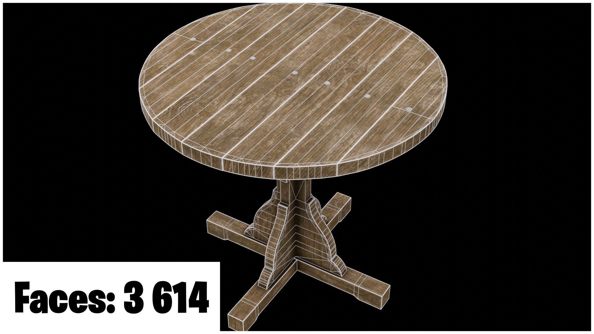 Medieval wooden round small table Free low-poly 3D model_5