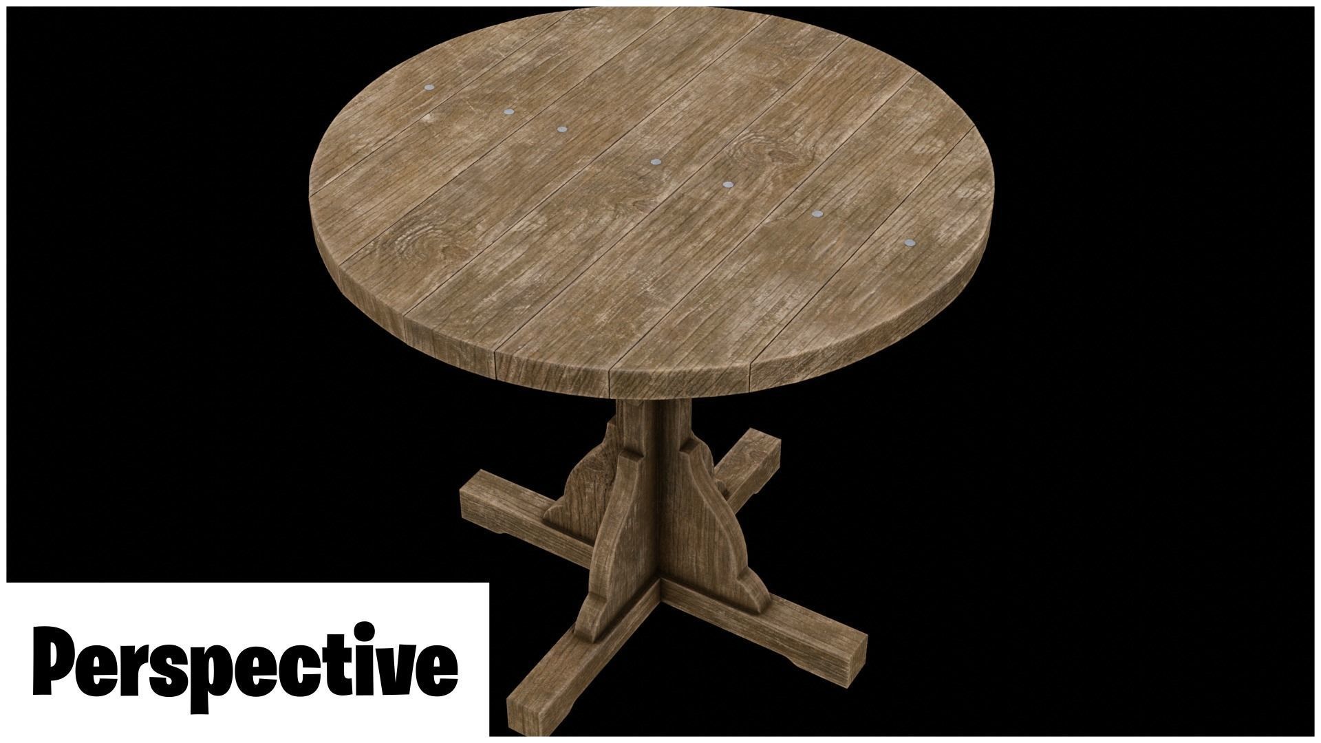 Medieval wooden round small table Free low-poly 3D model_3