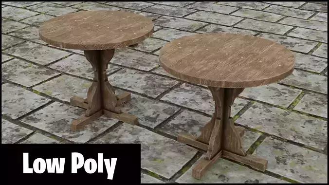 Medieval wooden round small table Free low-poly 3D model