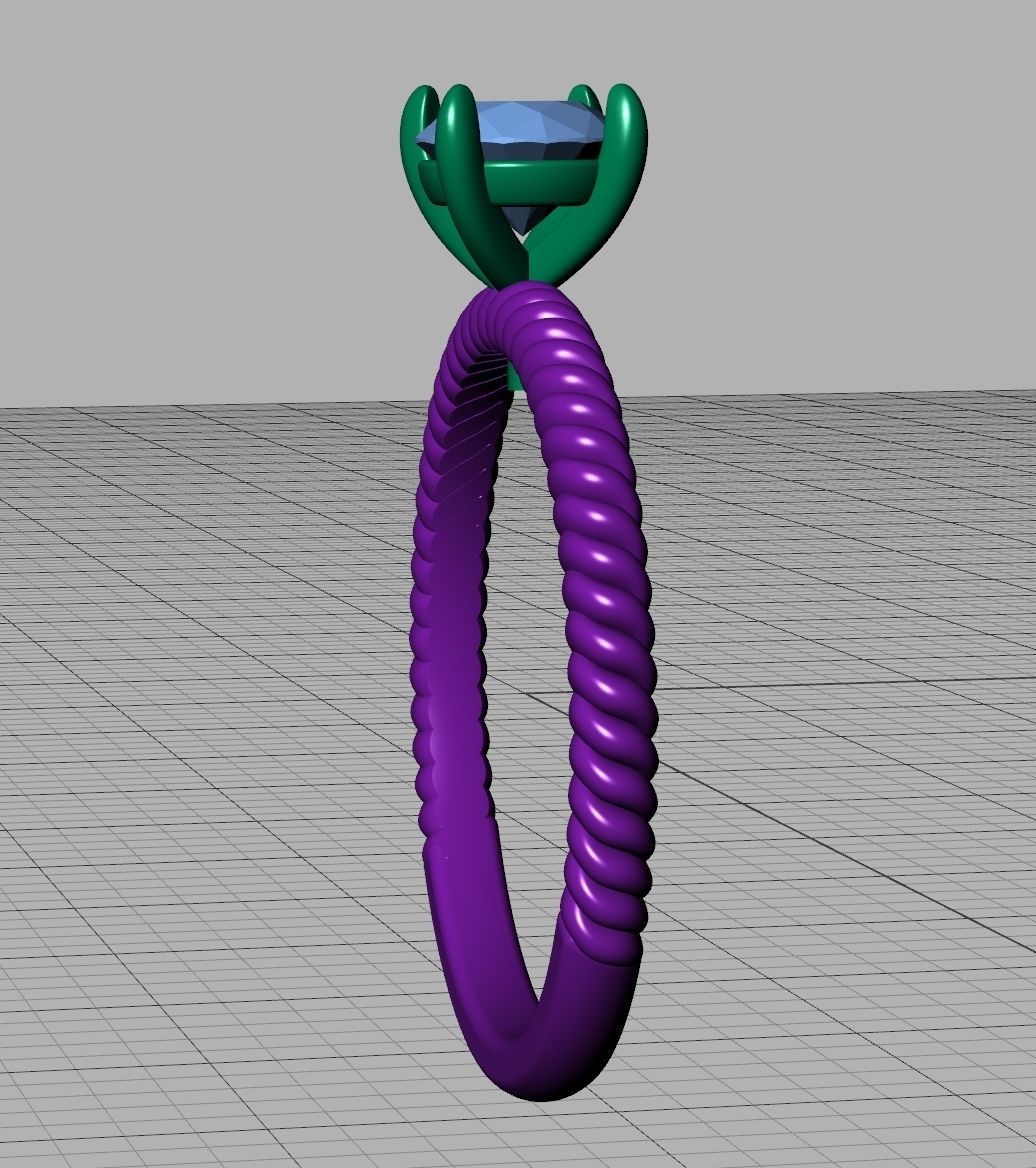 Rope design Engagement ring Solitaire ring 3dmodel  3D print model_9