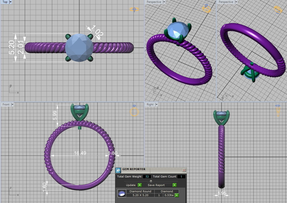 Rope design Engagement ring Solitaire ring 3dmodel  3D print model_8