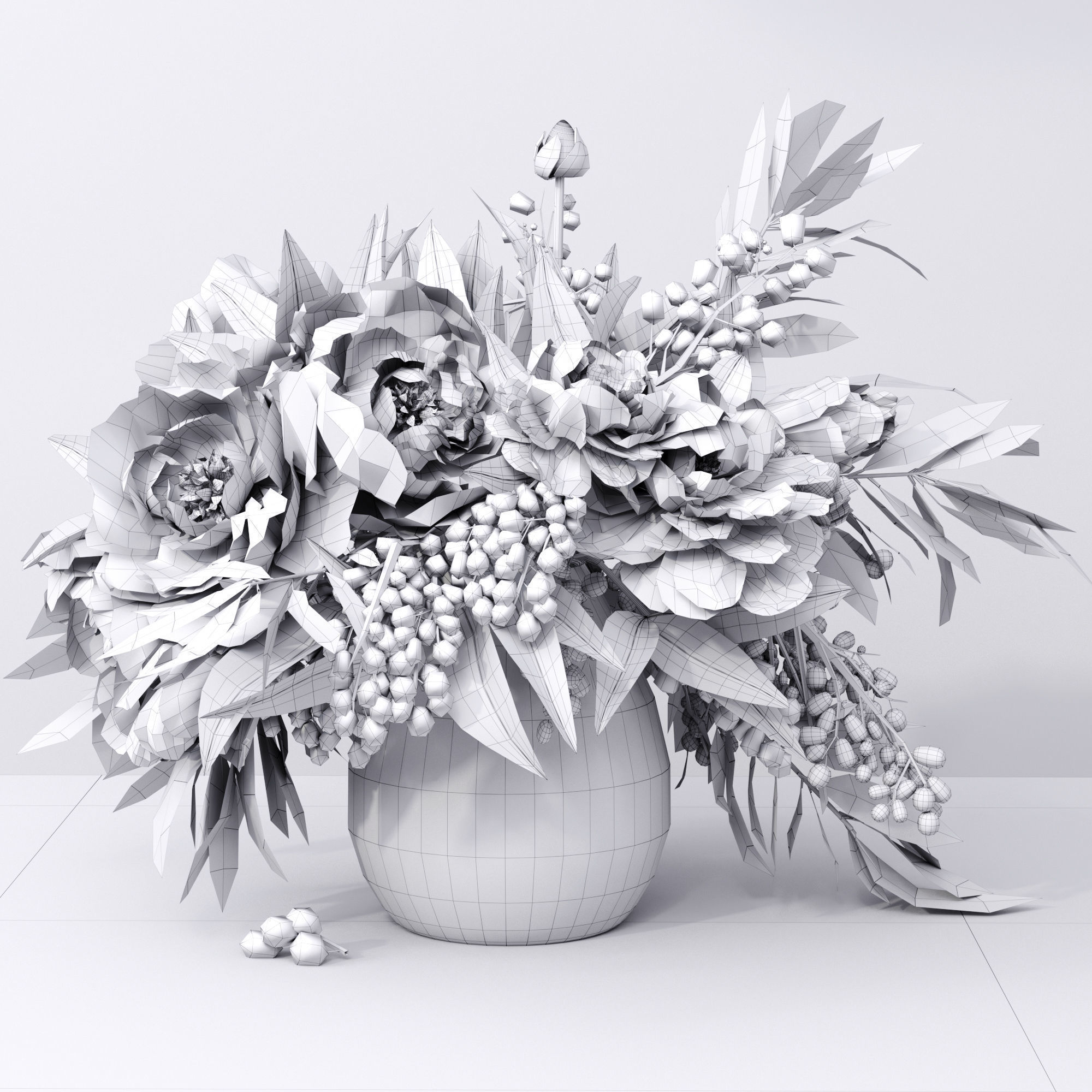 Red Peonies Vase Decorative Set 3D model_12