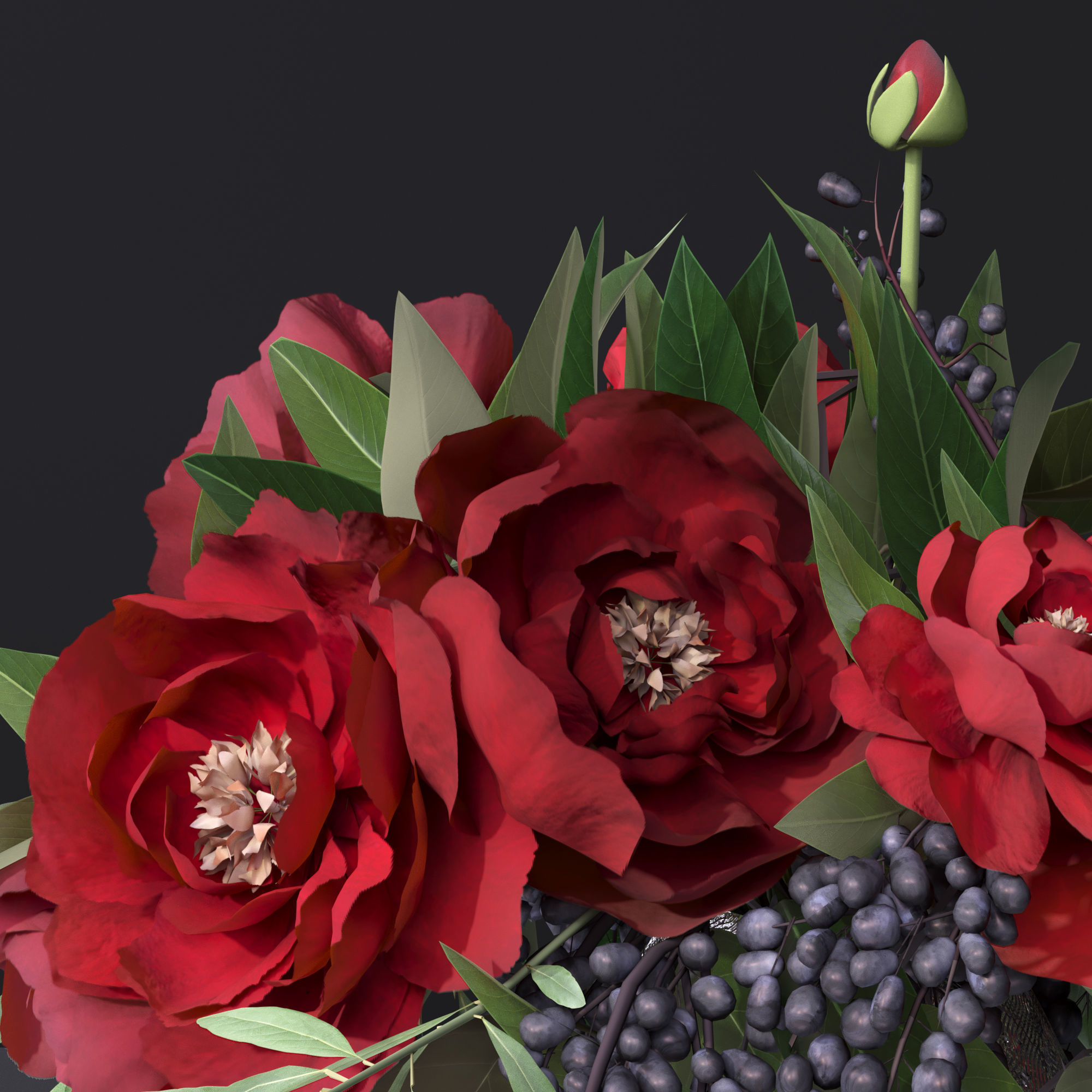 Red Peonies Vase Decorative Set 3D model_7