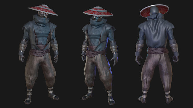 Ninja character wearing hat Low-poly 3D model