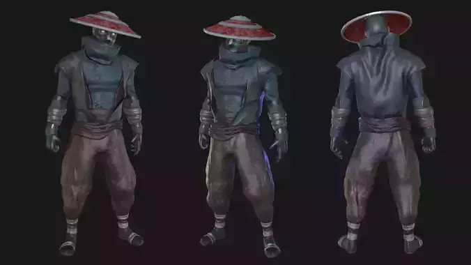 Ninja character wearing hat Low-poly 3D model