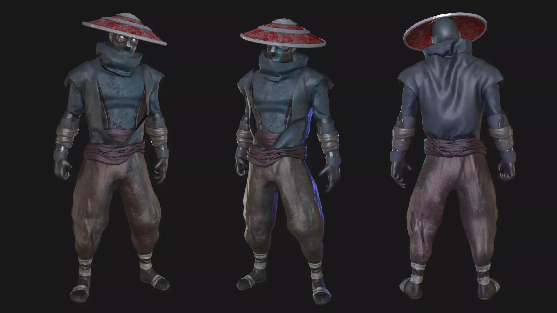 Ninja character wearing hat Low-poly 3D model_0