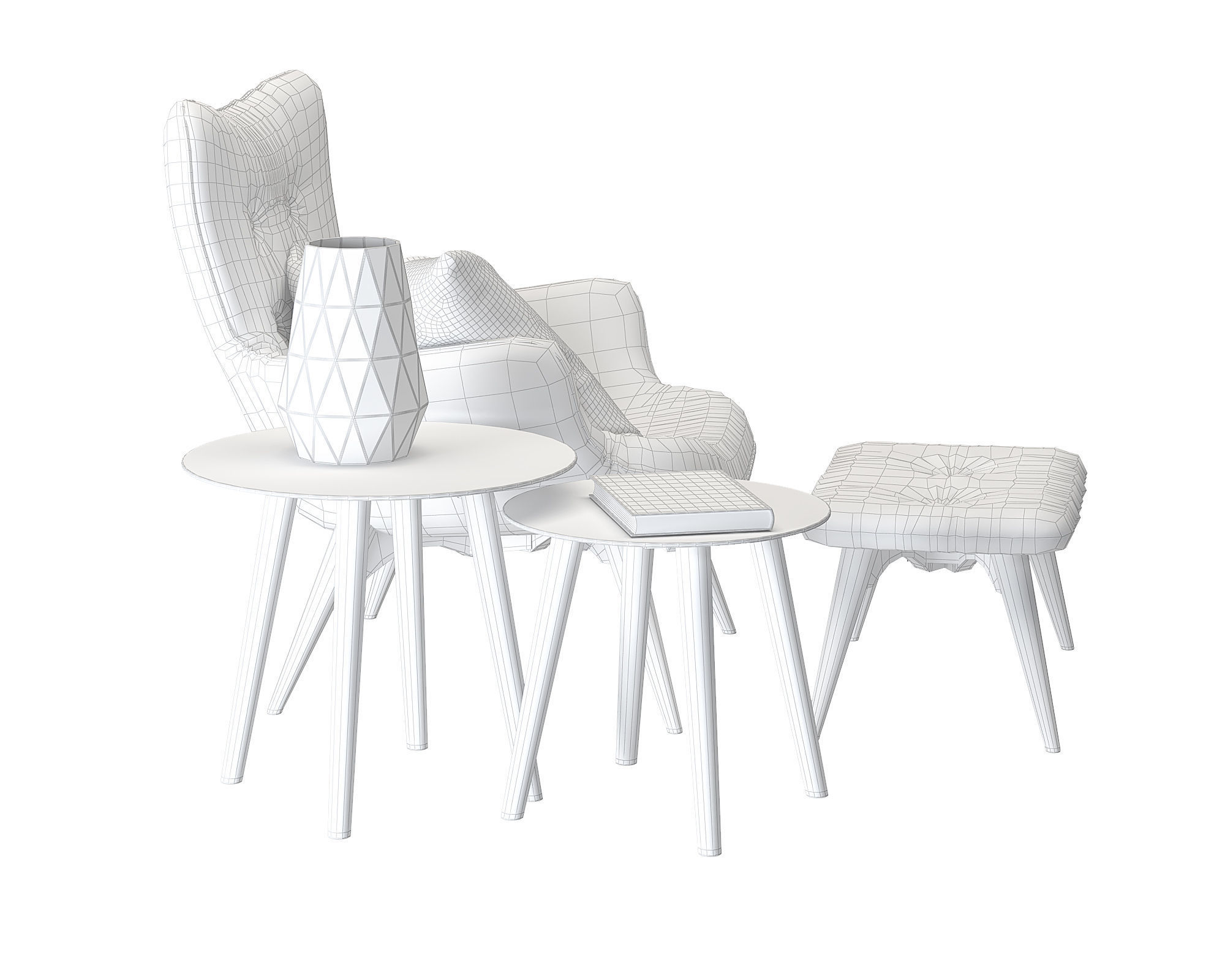 Armchair with pouf 3D model_4