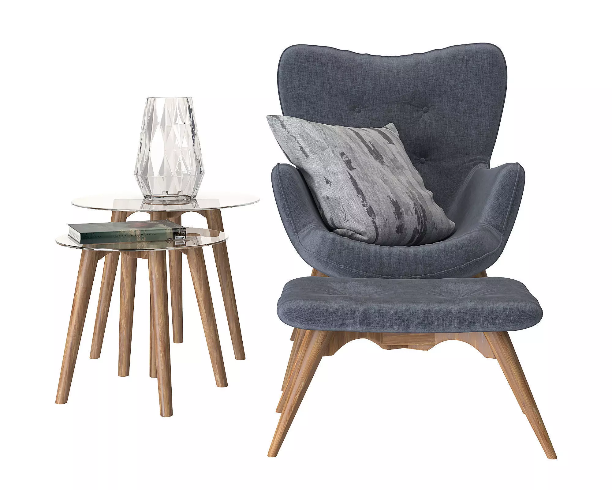 Armchair with pouf 3D model_0